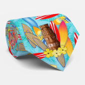 Tiki-masker en surfplanken stropdas (Opgerold)