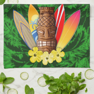 Tiki-masker en surfplanken theedoek