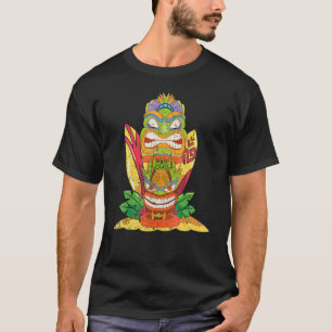 Tiki Masker Hawaïaans Standbeeld Surfboard Polynes T-shirt