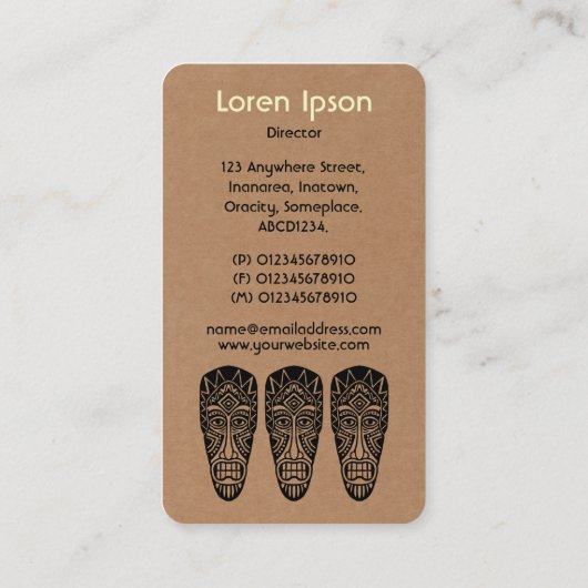 Tiki-masker - karton visitekaartje (Achterkant)