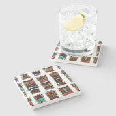 Tiki-maskerpatroon Stenen Onderzetter (Zijkant)