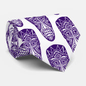 Tiki-maskers - Diep Violet op wit Stropdas (Opgerold)