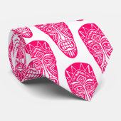 Tiki-maskers - Neon Red op White Stropdas (Opgerold)
