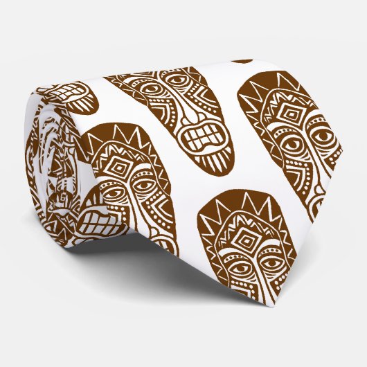 Tiki Maskers - Walnut op White Stropdas (Opgerold)