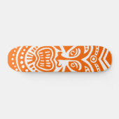 Tiki Maskerstijl - Oranje op Wit Skateboard (Horizontaal)