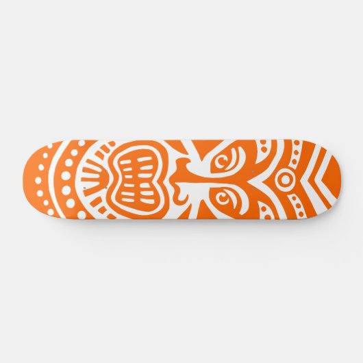 Tiki Maskerstijl - Oranje op Wit Skateboard (Horizontaal)