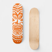 Tiki Maskerstijl - Oranje op Wit Skateboard (Voorkant)