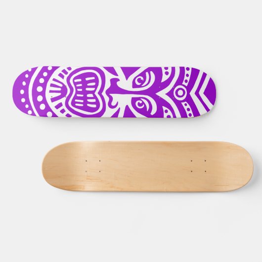 Tiki Maskerstijl - Paars op hout (Retro) Skateboard (Horizontaal)