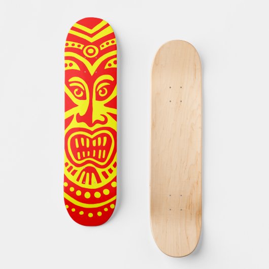 Tiki Maskerstijl - Rood op Geel Persoonlijk Skateboard (Voorkant)