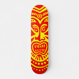 Tiki Maskerstijl - Rood op Geel Persoonlijk Skateboard
