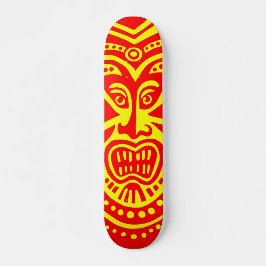 Tiki Maskerstijl - Rood op Geel Persoonlijk Skateboard (Voorkant)