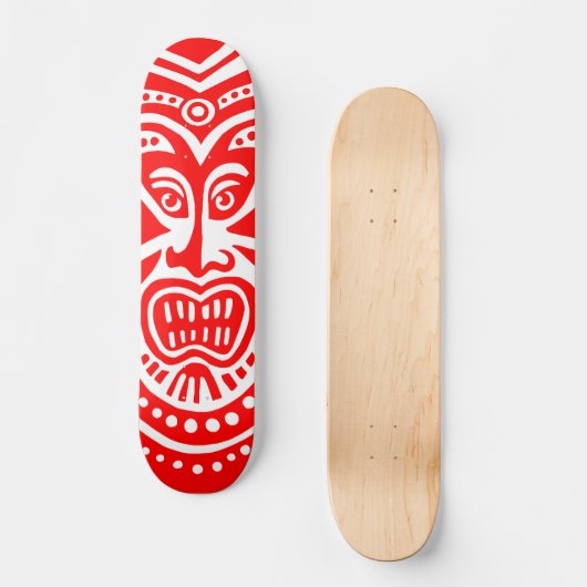 Tiki Maskerstijl - Rood op hout Persoonlijk Skateboard (Voorkant)