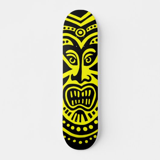 Tiki Maskerstijl - Zwart op Geel (Retro) Persoonlijk Skateboard (Voorkant)