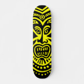 Tiki Maskerstijl - Zwart op Geel Skateboard (Voorkant)