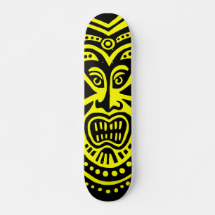 Tiki Maskerstijl - Zwart op Geel Skateboard