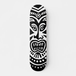 Tiki Maskerstijl - Zwart op hout (Retro) Persoonlijk Skateboard