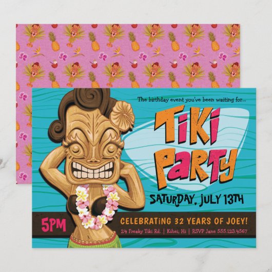 Tiki Meisje Verjaardagsfeest Luau Zomer Viering Kaart (Voorkant / Achterkant)