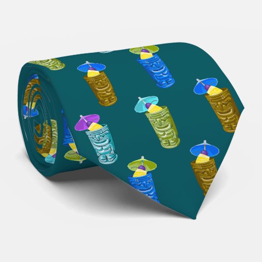 Tiki Mokken Tropische cocktail Blauwgroen eenzijdi Stropdas (Opgerold)