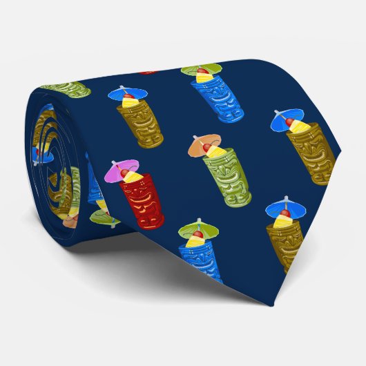 Tiki Mokken Tropische cocktailmarine eenzijdig Stropdas (Opgerold)