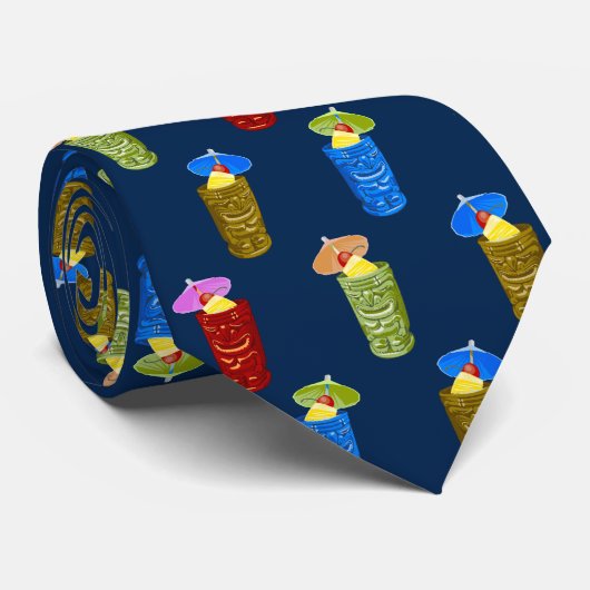 Tiki Mokken Tropische Drinken met twee zijden bedr Stropdas (Opgerold)