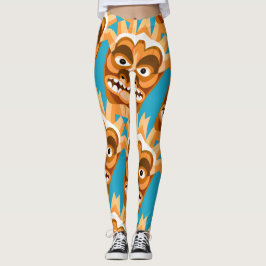 Tiki Monster Funny Gold en Blauwgroen Leggings