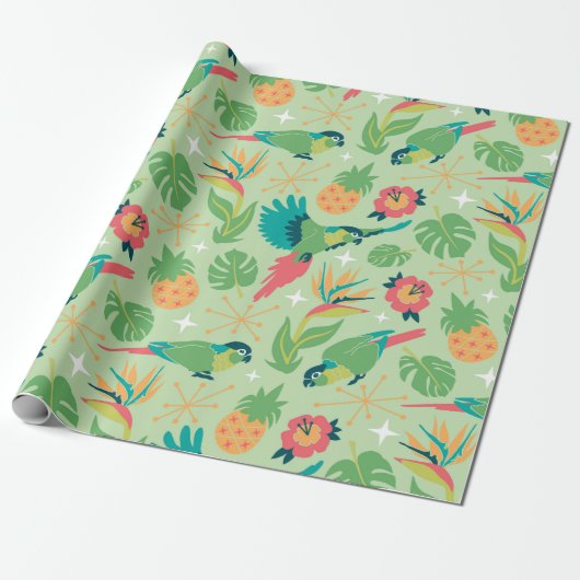 Tiki Parrot Wrapping Paper Cadeaupapier (Uitgerold)