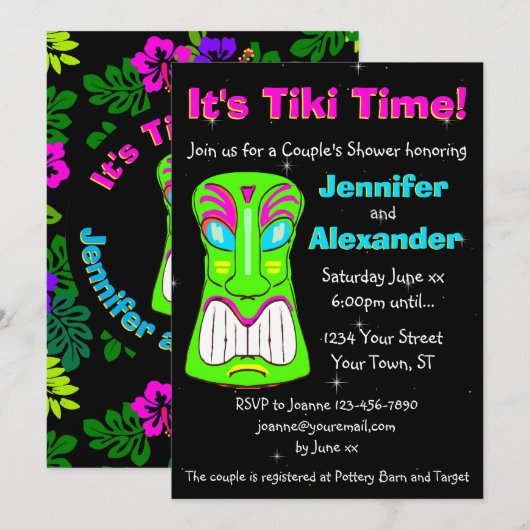 Tiki Party Couple's Shower Invitation Kaart (Voorkant / Achterkant)
