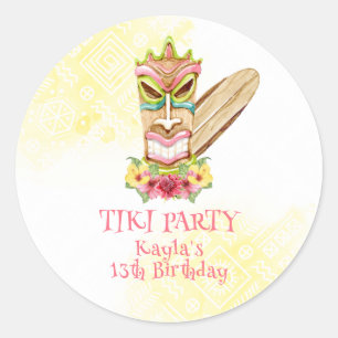 Tiki Party, Luau Birthday Ronde Sticker