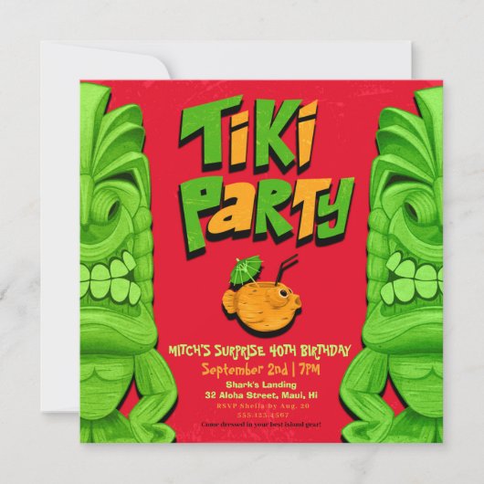 Tiki Party Surprise Birthday Invitation Kaart (Voorkant)