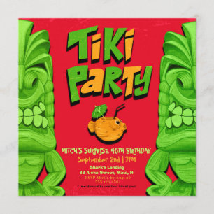 Tiki Party Surprise Birthday Invitation Kaart