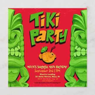Tiki Party Surprise Birthday Invitation Kaart
