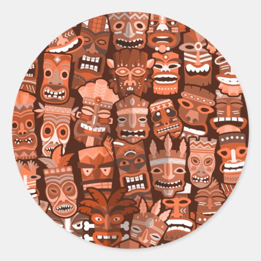 TIKI Patroon 3 Ronde Sticker (Voorkant)