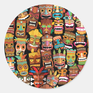 TIKI Patroon 4 Ronde Sticker