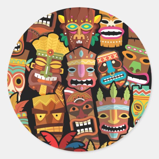 TIKI Patroon 5 Ronde Sticker (Voorkant)