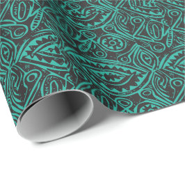 Tiki Patroon Zwart en Groen Cadeaupapier