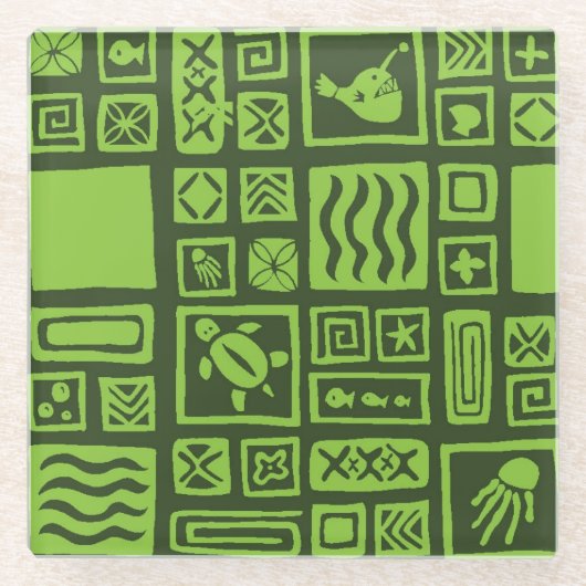 Tiki Pattern Glazen Onderzetter (Voorkant)