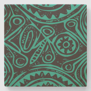 Tiki Pattern Green en Black Stenen Onderzetter