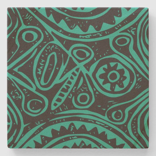 Tiki Pattern Green en Black Stenen Onderzetter (Voorkant)