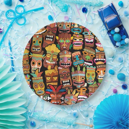 Tiki Pattern Papieren Bordje (Feest)
