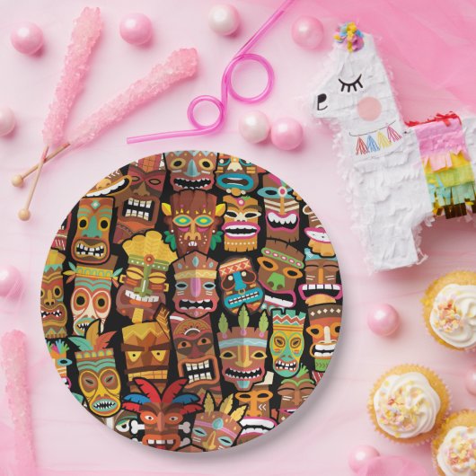 Tiki Pattern Papieren Bordje (Feest)