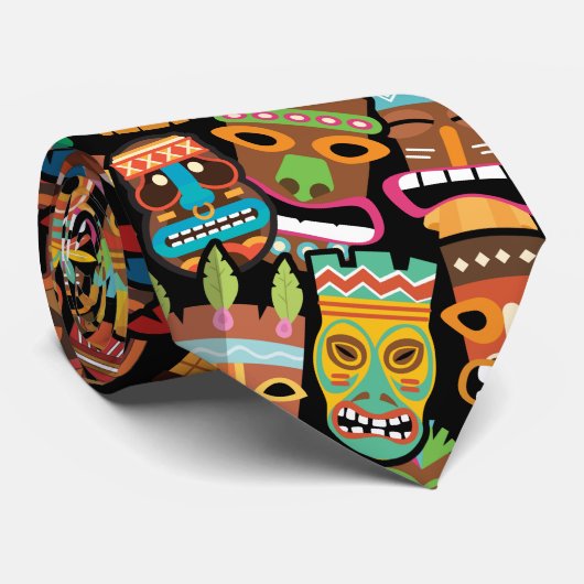 Tiki Pattern Stropdas (Opgerold)