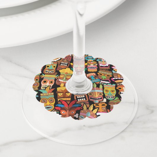Tiki Pattern Wijnglaslabel (Dichtbij)