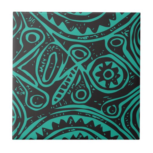 Tiki Pattern Zwart en Groen Keramische Tegel Tegeltje (Voorkant)