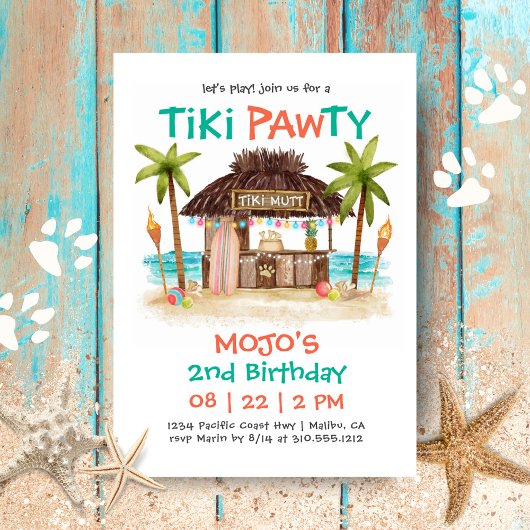Tiki Pawty Tropical Beach Dog Party Kaart