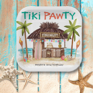 Tiki Pawty Tropical Beach Dog Party Papieren Bordje