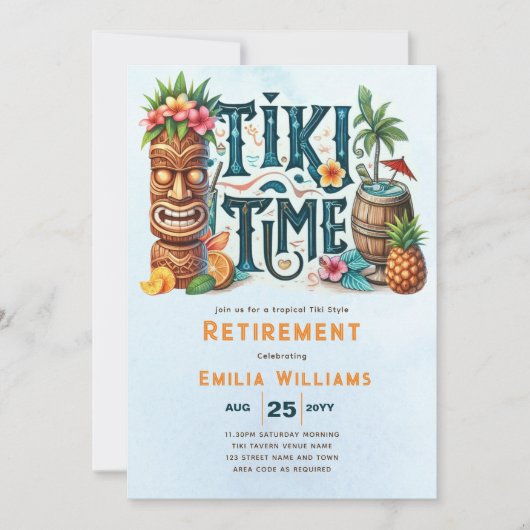 TIKI PENSIONERING Tropische Luau Hawaïaanse Partij Kaart (Voorkant)