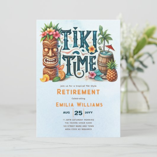 TIKI PENSIONERING Tropische Luau Hawaïaanse Partij Kaart (Staand voorkant)