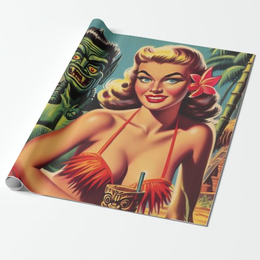  Tiki Pin Up Cadeaupapier (Uitgerold)