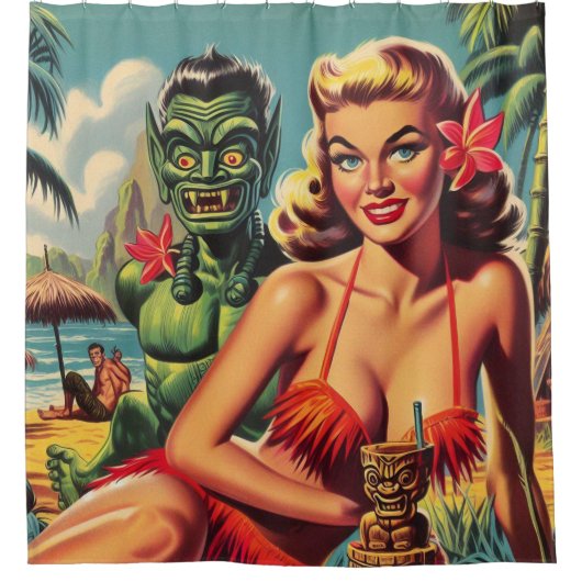 Tiki Pin Up Douchegordijn (Voorkant)