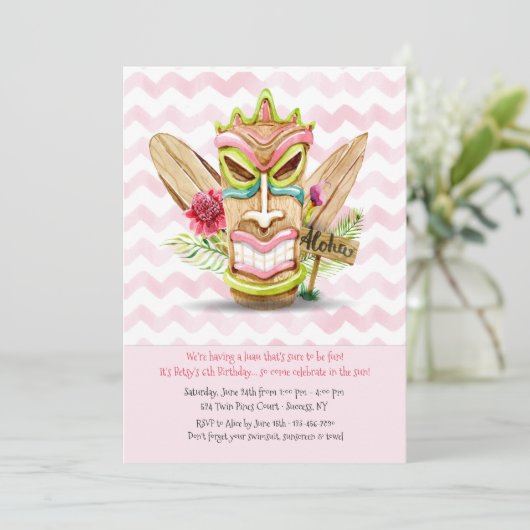 Tiki Pink uitnodiging (Staand voorkant)